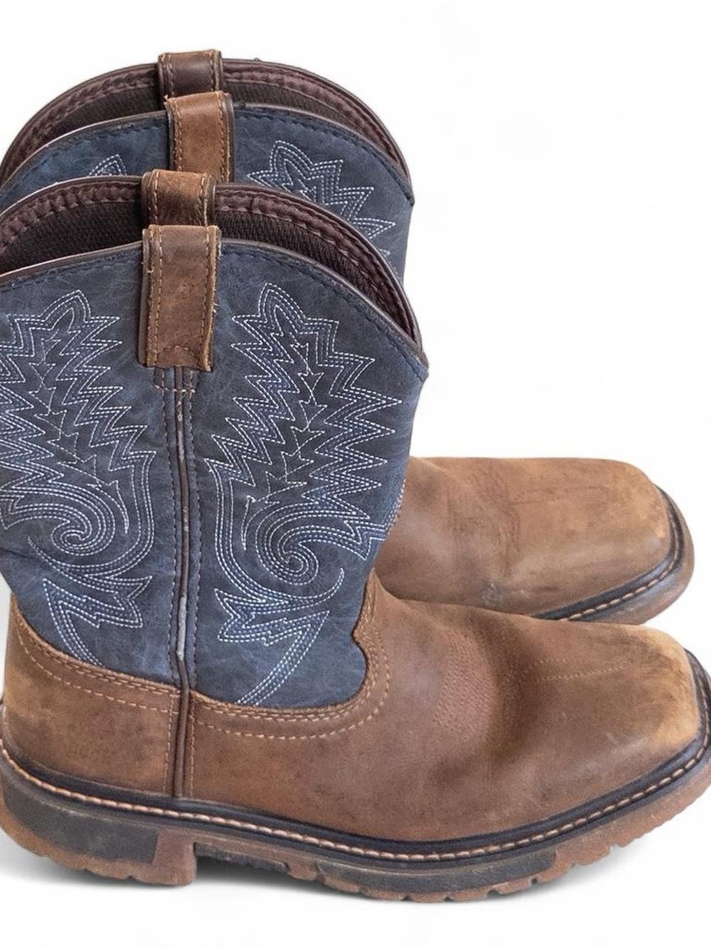 Rocky Boys Western Cowboy Boots Brown Leather Size 4 Durable Square Toe